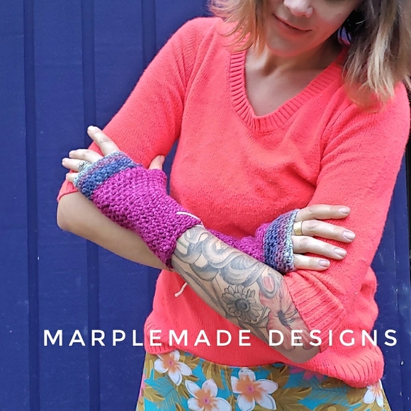 NWT* Handmade Fingerless gloves💜 super soft acrylic yarn, MarpleMade Designs, - Picture 1 of 7